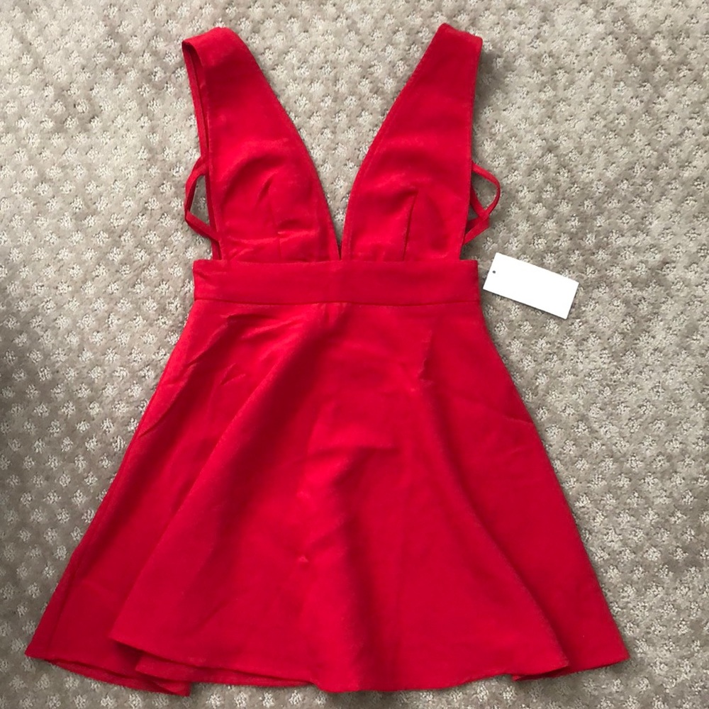 TOBI deep v, red mini dress